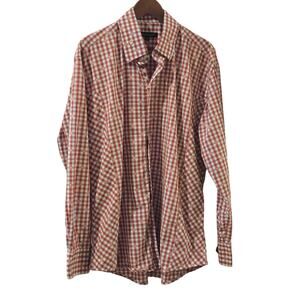 Bogosee Shirt Mens 6 Orange Textured Long Sleeve Plaid 3